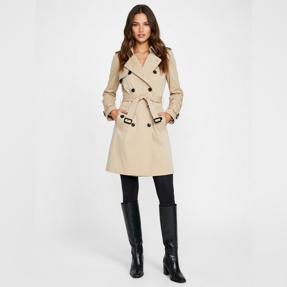 Coach Classic Beige Double Breasted Belted Trench Coat Size M